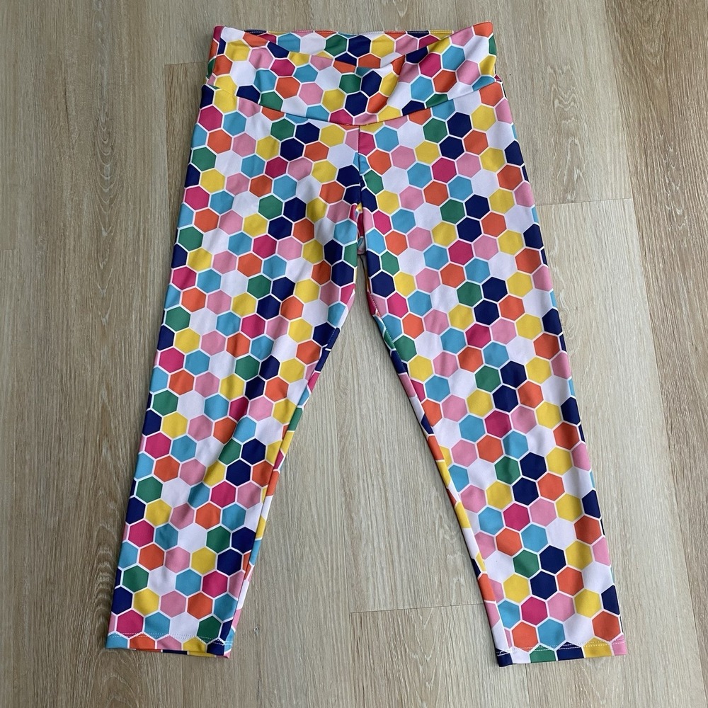 RunningSkirts Honeybaby Capri Leggings Womens Size 2 S Rainbow Honeycomb Hexagon
